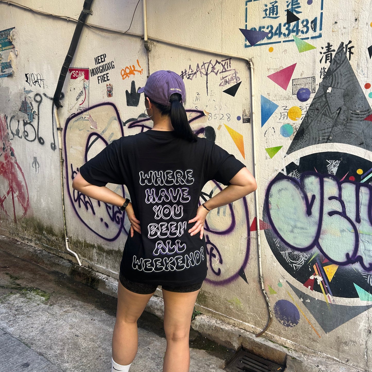 'Where have you been all weekend?' Black T-shirt